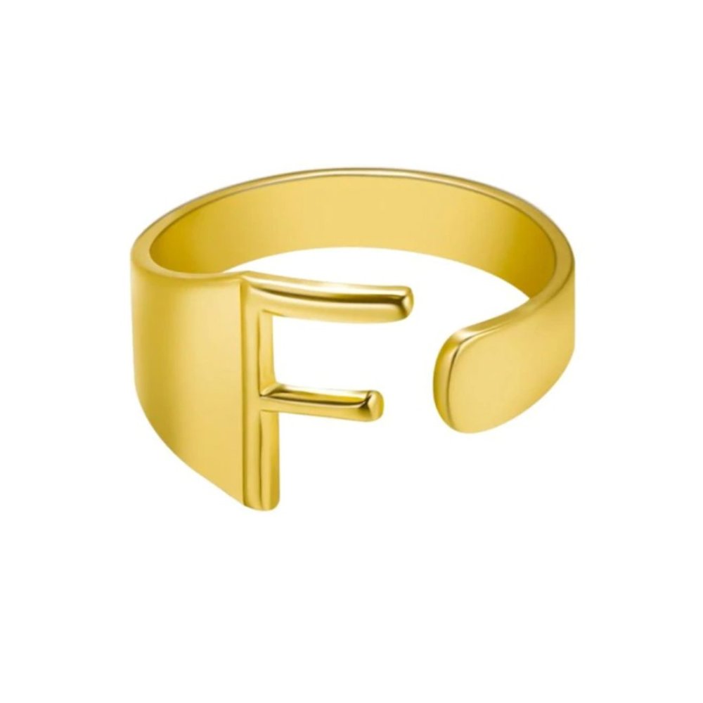 Chunky Wide Hollow F Letter Initial Gold Ring